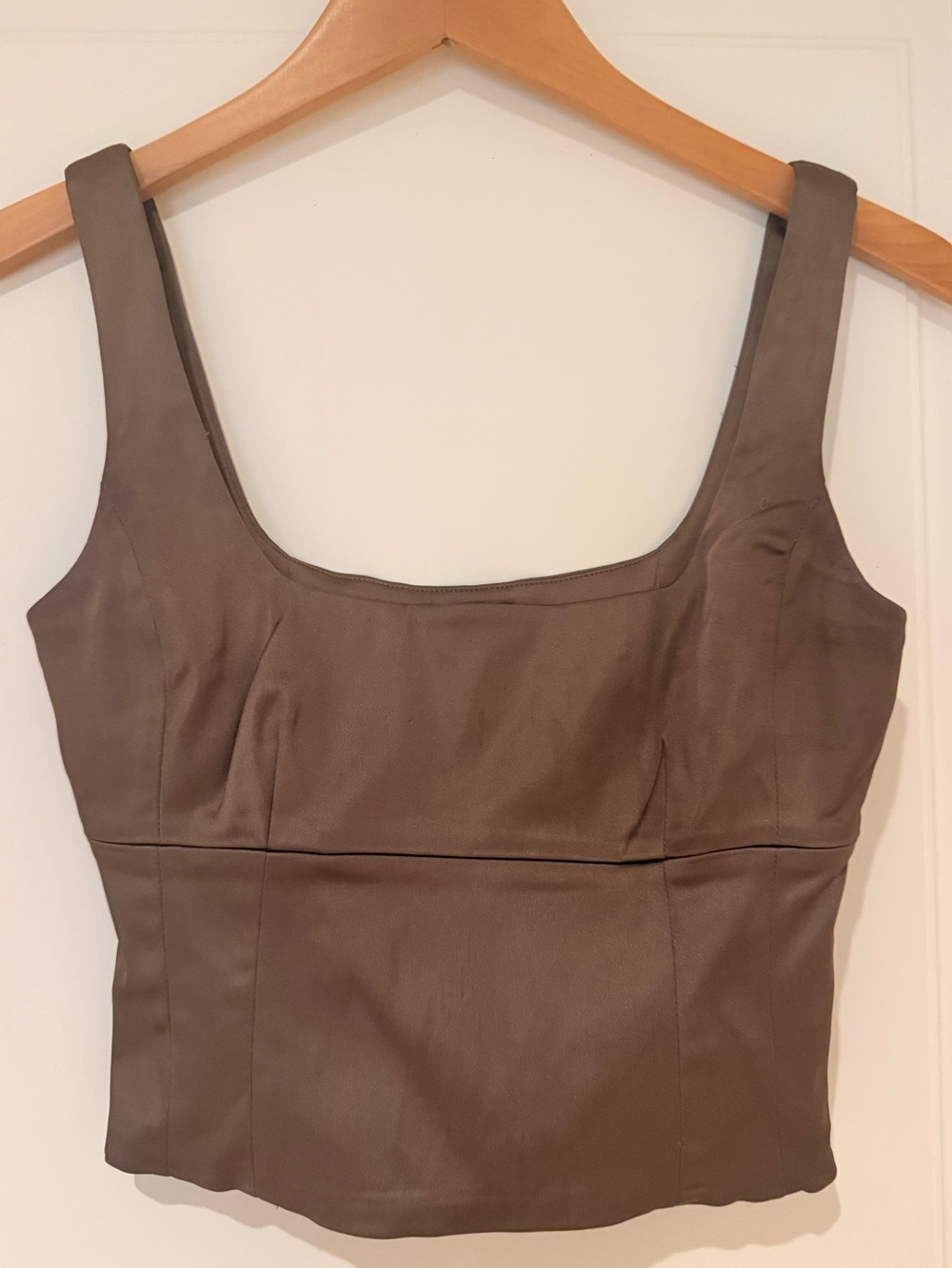 Aritzia Wilfred Satin Brown Bustier Square-Neck Top